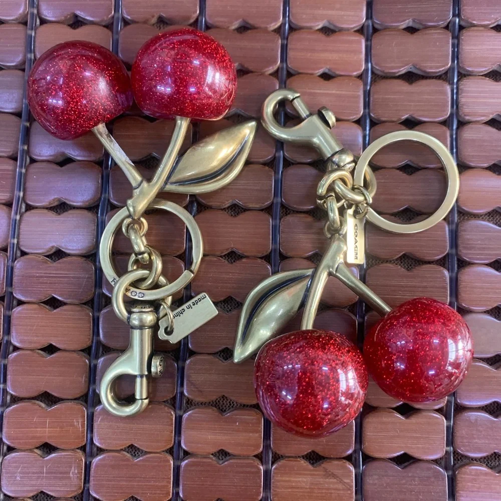 Coach Red Glitter Cherry Keychain with Gold-Tone Hardware